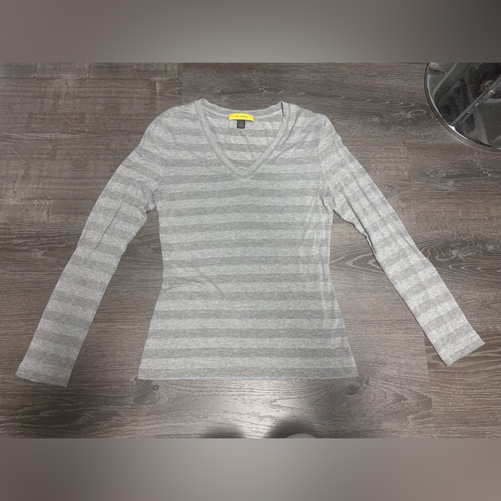 St John grey and silver striped top